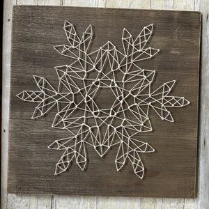 Geometric Snowflake String Art on Wood